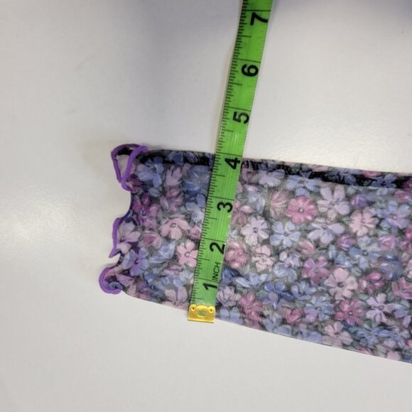 Sheer Purple High Neck Long Sleeve Floral Print Blouse Top Size L - Picture 10 of 13